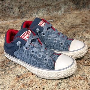 Converse Kids' 12 Denim All Star Low Top Blue & Red Sneakers Padded tongue EUC